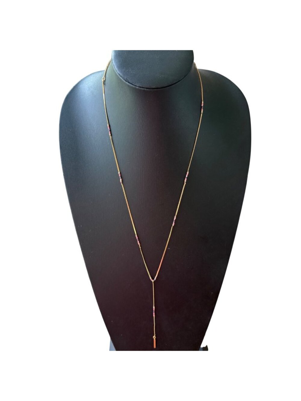 Madewell Gold-Tone Beaded Y-Shaped Necklace Pink Accents